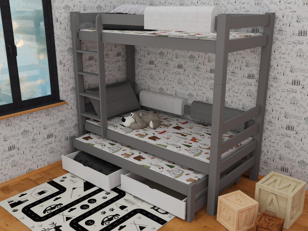 Patrová postel z masívu Pati s přistýlkou 80x1800