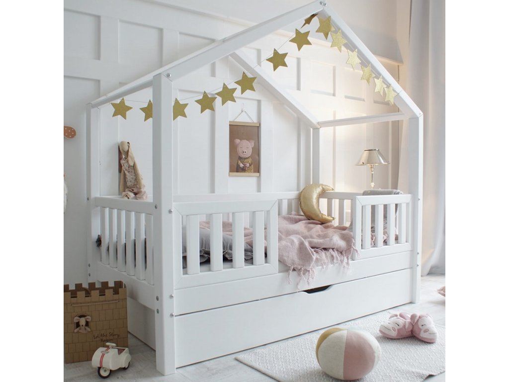 Domečková postel s přistýlkou 200X90 CM HOUSE BED DUO BÍLÁ